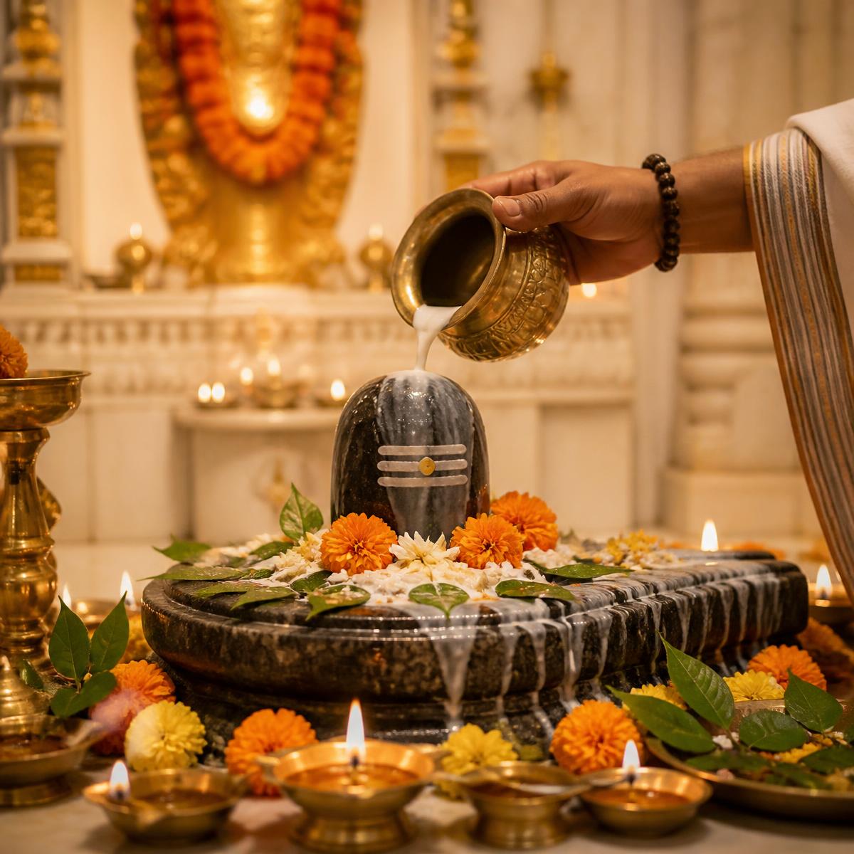 Vedic puja ritual with offerings